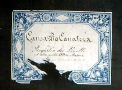 Frontespizio di registro dell'Opera Pia Canatera